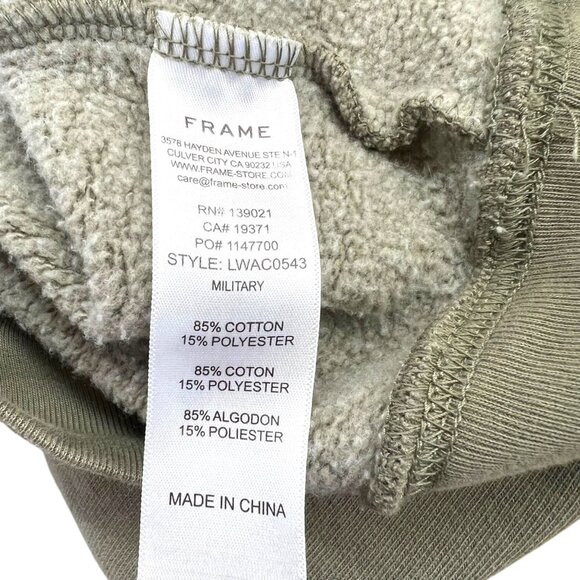 Frame Sporty Half-Zip Sweatshirt Shoulder Detail Military Green Size Small - Picture 10 of 11